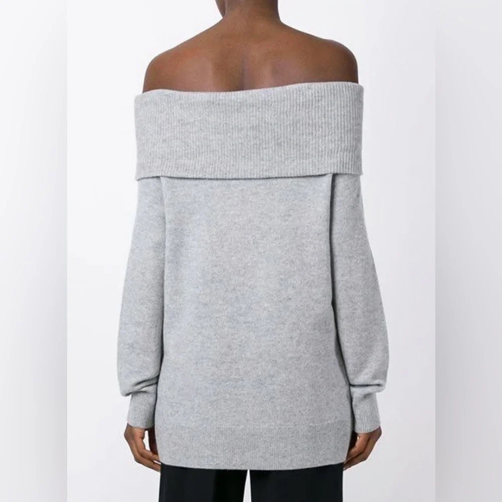 T Alexander Wang Gray Cashmere Wool Off Shoulder Long Sweater/ Tunic  Sz Medium - Picture 7 of 15